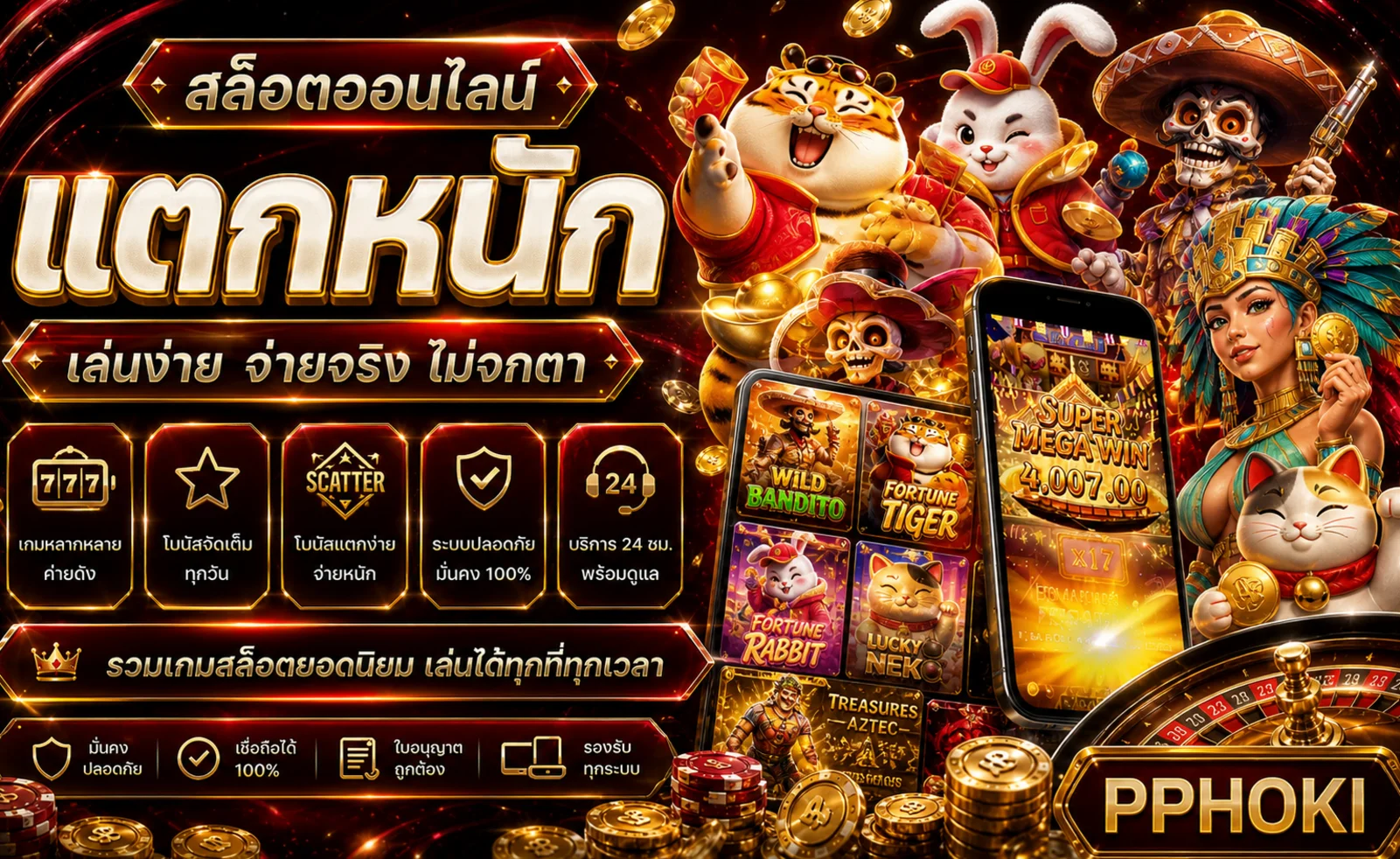 สล็อตออนไลน์ PPHOKI โทนแดงดำและตัวละคร PG Soft